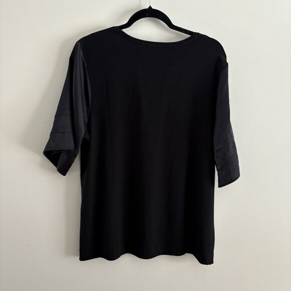 Chicos Women Sz 2 US L Black Notched Neckline Jersey Satin Tiered-Sleeve Tee NWT - Picture 13 of 13